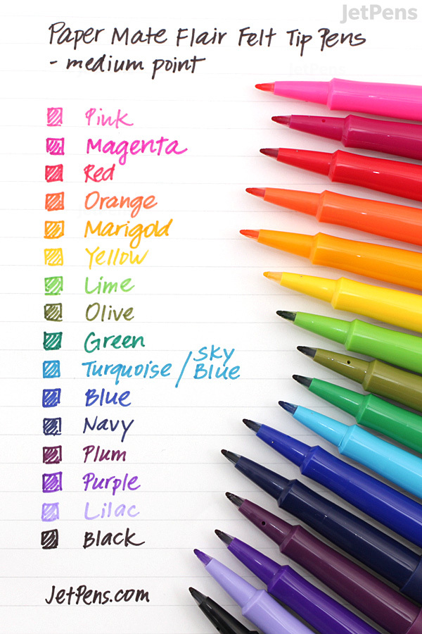 Paper Mate Flair Felt Tip Pen - Medium Point - 16 Color Set - JetPens.com