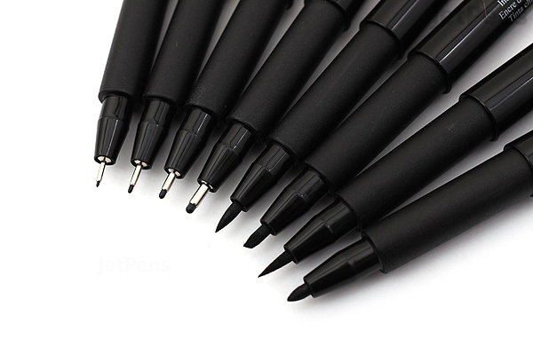 Faber-Castell PITT Artist Pen - India Ink - Black - Set of 8 - JetPens.com