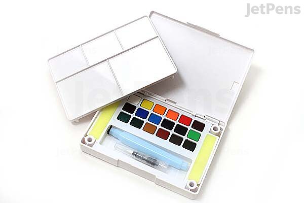 18-Well Portable Paint Palette with Lid, 2 Paint Brushes, 10 Sheets of  Paper for Acrylic, Oil Coloring (10.5 x 5 x 1 in)