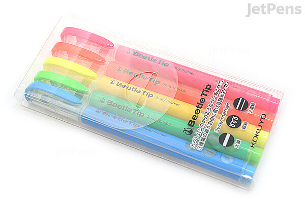 Kokuyo Beetle Tip 3way Highlighter Pen 5 Color Set Jetpens