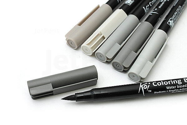 Koi Coloring Brush Pens 6-Grays Set