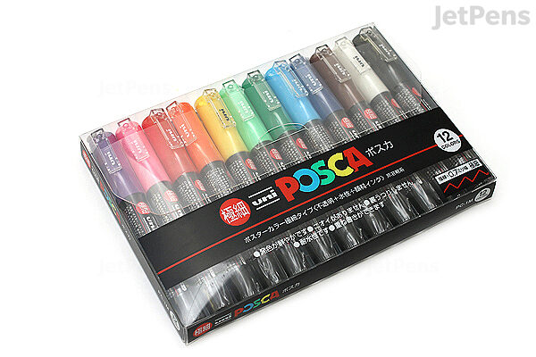  12 Posca Paint Markers, 1M Markers with Extra Fine Tips, Posca  Marker Set of Acrylic Paint Pens