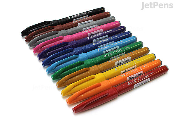 12 Colors Pentel Touch Pastel Brush Pen Set Flexible Tip