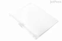 A white KOKUYO Campus Slide Binder Adapt Slim in A4 size with 30 rings, shown open and lying flat on a white surface.