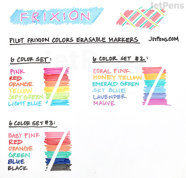 Pilot FriXion Colors Erasable Marker Pens, Bold Point, Assorted Ink, 6/Pack  (44154)