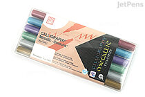 Kuretake ZIG Calligraphy Metallic Double-Sided Marker Pen - 2 mm / 3.5 mm - 6 Color Set - KURETAKE MS-8400/6V