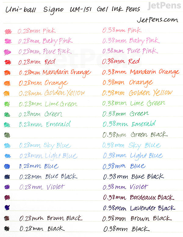 Unipen Colour Uni-ball Signo UM-151 Gel Pen - 0.28 mm - 10 Color Set | JetPens
