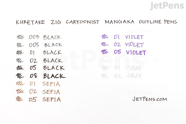 Zig Mangaka Cartoonist Outline Pen Set of 5 - Assorted Colors