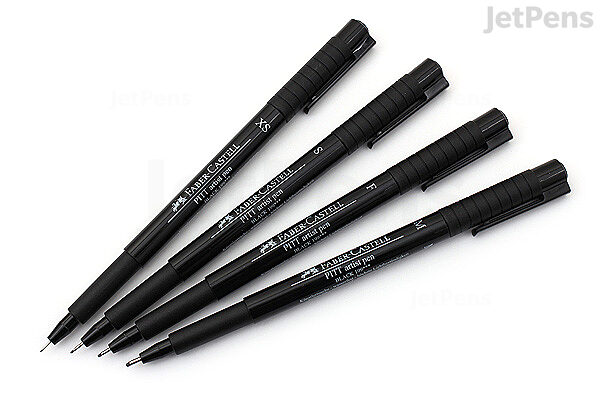 Faber-Castell PITT Artist Pen - India Ink - Black - Set of 4 Fineliner (XS, F, M) | JetPens