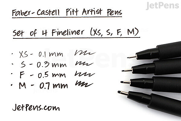 FABER CASTELL - 4 PITT Artist Pens Black Fineliner Drawing Wallet Set - XS  S F M