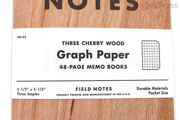 Three Field Notes Cherry Wood Graph Paper memo books, each 3.5" x 5.5" with 48 pages of graph paper, shown stacked with a wood-textured cover and black text.