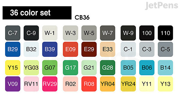 Copic Sketch Set, 36-Colors, Basic 