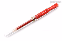 Red Uni-ball Signo Broad UM-153 gel pen with a clear cap, shown on a white background.