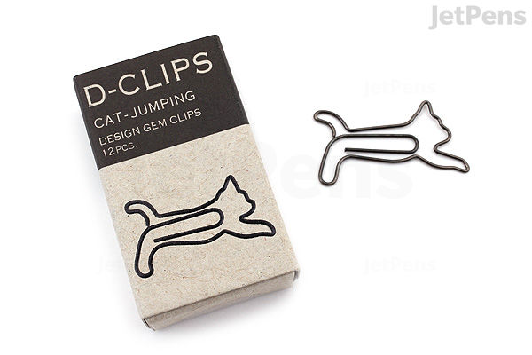 Cat Box Clips Midori D-Clips Paper Clips Mini Box - Cat - Jumping - Box of 12 | JetPens