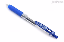 Blue Zebra Sarasa Clip Gel Pen with a 0.5 mm tip, featuring a clear barrel and a matching blue cap and clip.