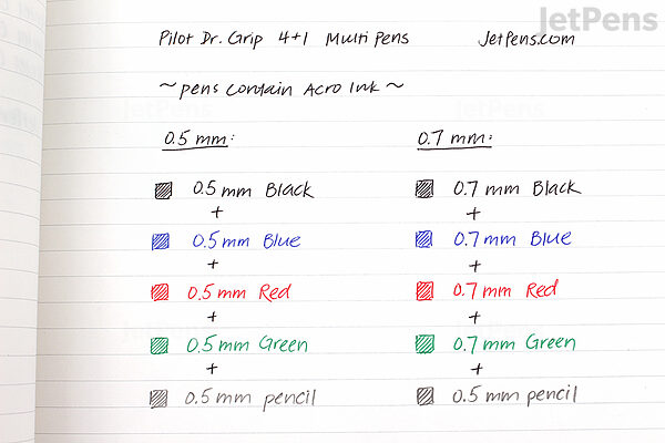 pilot dr grip 4 1 4 color 0 7 mm ballpoint multi pen 0 pencil lead thickness chart