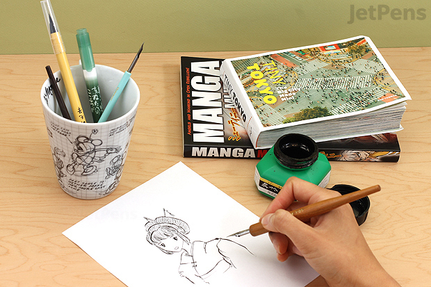 Dip pens are useful for comic and manga art thanks the variety of line shapes produced.