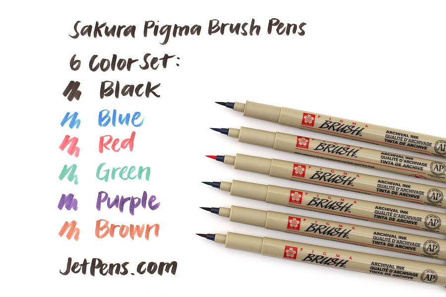 Sakura Pigma Brush Pen - 6 Color Set - JetPens.com