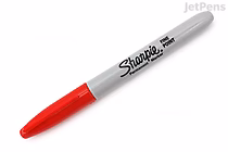 Red Sharpie permanent marker with a fine point tip and a gray barrel.