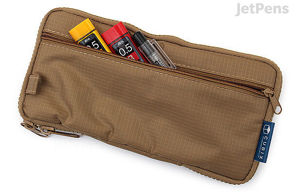 Cubix Round Zip Pen Case - Synthetic Leather - Dark Brown / Brown
