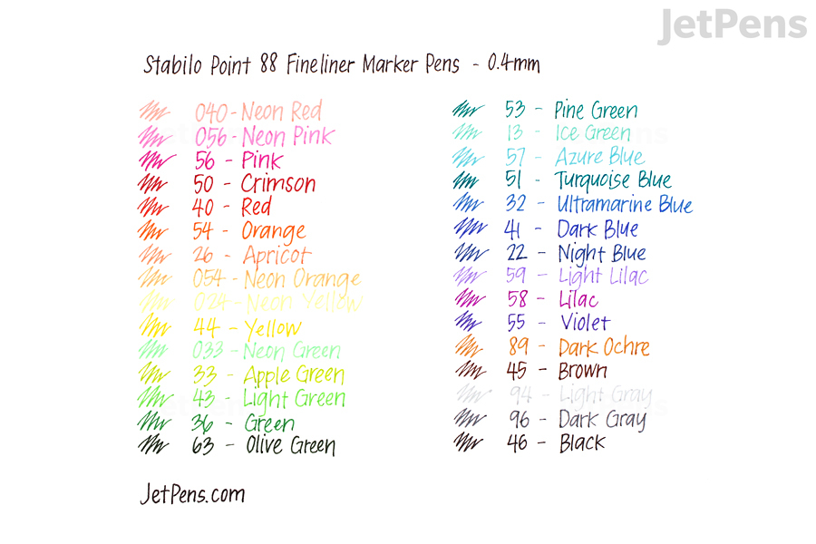 stabilo point 88 fineliner marker pen 0 4 mm black stabilo pen 88 colour chart