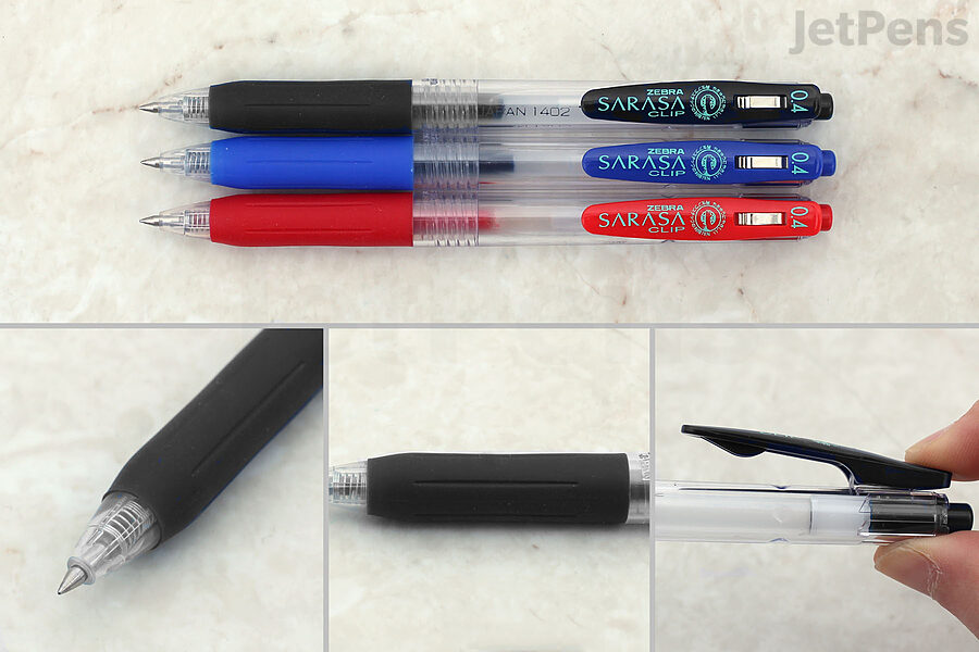 The Zebra Sarasa Clip is a retractable pen with a comfortable grip section.