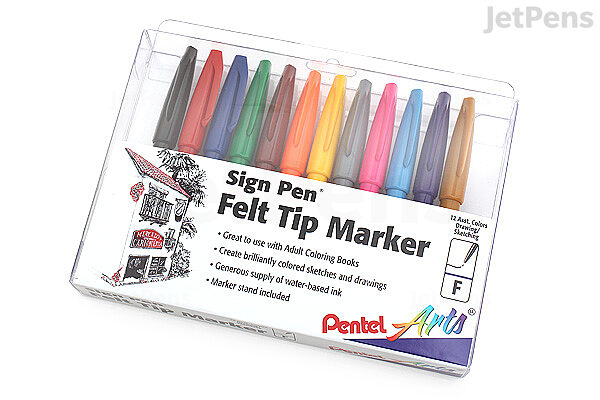 Pentel Sign Pen Fiber-Tipped Pen Blue Ink Box of 12 (S520-C)
