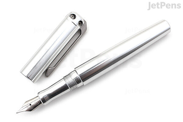 Karas Kustoms Ink Fountain Pen - Aluminum Silver Body - Aluminum Grip -  Fine Nib