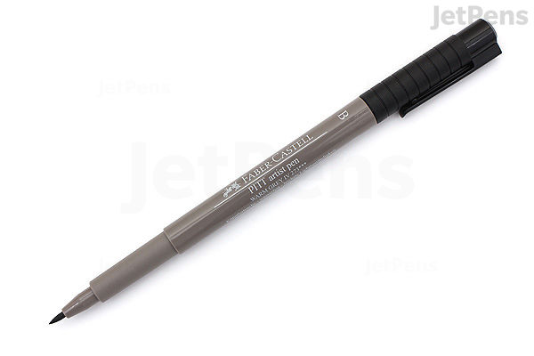 A Faber-Castell PITT Artist Pen with a brush tip, shown in Warm Grey IV (273) color. The pen has a grey barrel and a black cap.