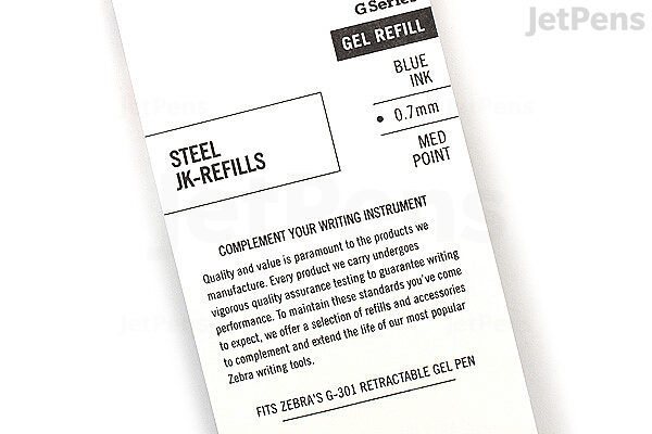 Zebra Refill for Zebra JK G-301 Gel Rollerball Pens, Medium Conical Tip,  Blue Ink, 2/Pack