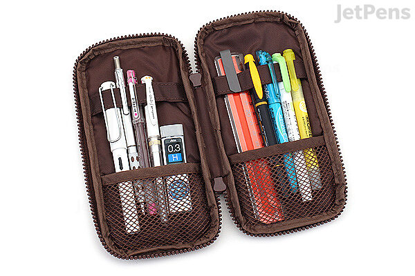 High Quality 12 Pens Pen Storage Box Faux Leather Brown Pens