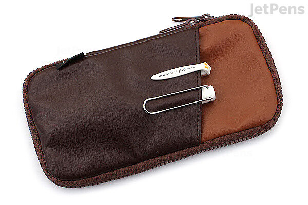 Cubix Round Zip Pen Case - Synthetic Leather - Dark Brown / Brown