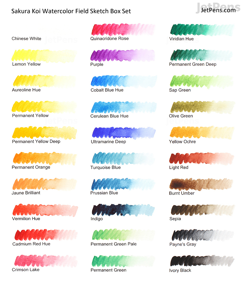 Sakura Koi Watercolor 24 Color Chart