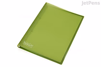 Green Maruman Kurufit B5 binder with 26 rings, shown closed at a slight angle on a white background.