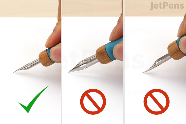 Hold the nib with the convex side up and the concave side down.