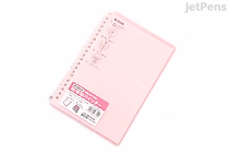 A light pink KOKUYO Campus Smart Ring Binder Notebook in A5 size with 20 rings, shown closed with a label on the front cover.