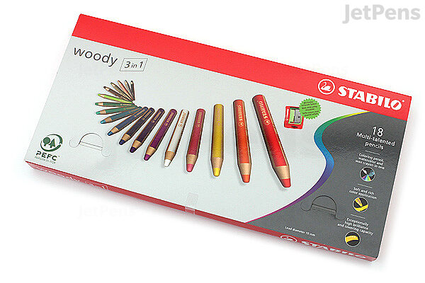 1 x STABILO Woody 3 in 1 Multi-Talented Jumbo Pencil - Red (880/310)