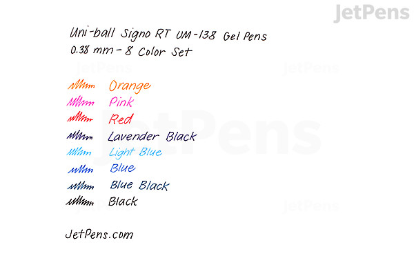 Jetpens Com Uni Ball Signo Rt Umn 103 Gel Pen 0 38 Mm 8 Color Set