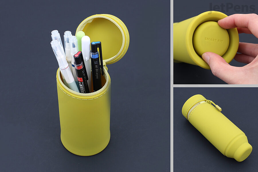 The telescoping Lihit Lab Smart Fit Actact Stand Pen Case transforms quickly and easily into a stand.