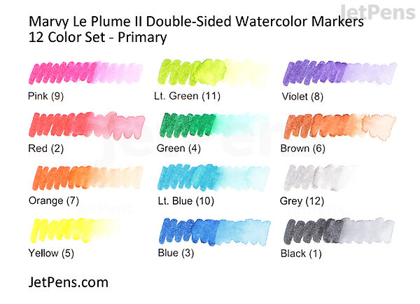 Marvy Le Plume II Double-Sided Watercolor Marker - 12 Color  Set - Bright