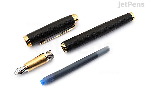 Parker IM Black Gold Trim Rollerball, Ballpoint and Leather Pen Case Set