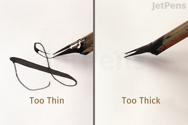 Thin ink may run off the nib too quickly, while thick ink may not flow at all.