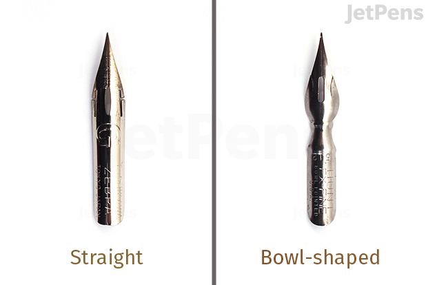 Use bowl-shaped nibs instead of straight models to regulate ink flow.