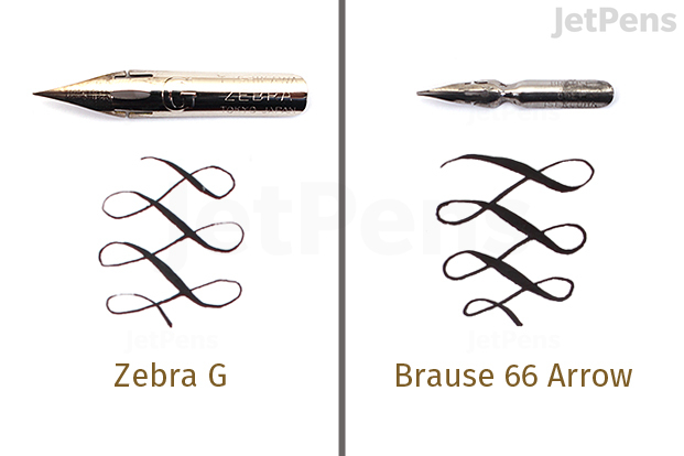 Flexible nibs like the Brause 66 Arrow can achieve more line variation than stiffer nibs.