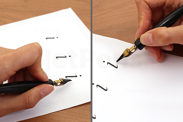 Left-handed Italic nibs help lefties use edged calligraphy styles.