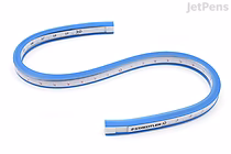 Flexible blue Staedtler Mars curve ruler, 30 cm long, with black measurement markings and numbers along its length.