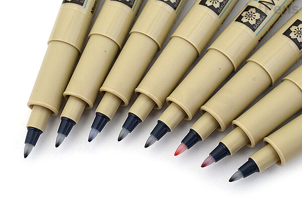 Sakura Pigma Micron PN Pen, Plastic NIB tip, Assorted Colors , 8 piece  (50220) 