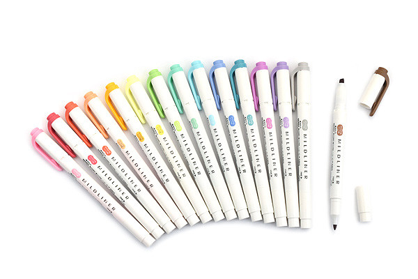 Zebra Mildliner Double-Sided Highlighter - Fine / Bold - 15 Color Bundle - JETPENS ZEBRA WKT7 BUNDLE