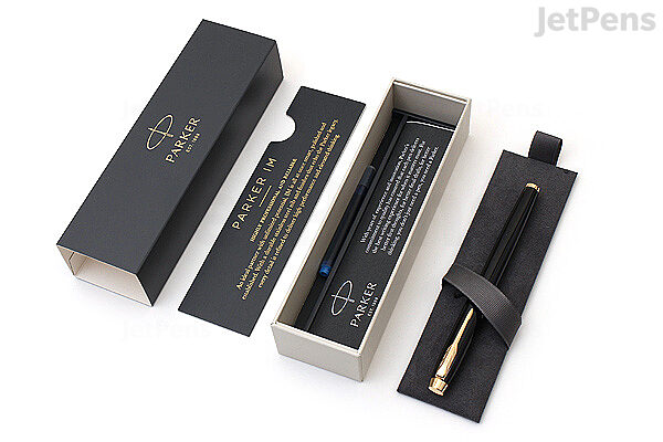 Parker IM Fountain Pen, Black Lacquer with Gold Trim, Fine Nib with Blue  Ink Refill, Gift Box, Calligraphy Pen, Pen for journaling, Great Holiday  Gift for Men and Women, Teacher Gift, Stocking Stuffer : Office Products 