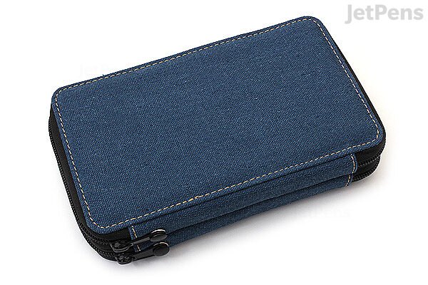Square Dual Compartments and Handle Strap Pencil Case Mesh, Slot Pockets  (Denim Jean Style, Canvas)